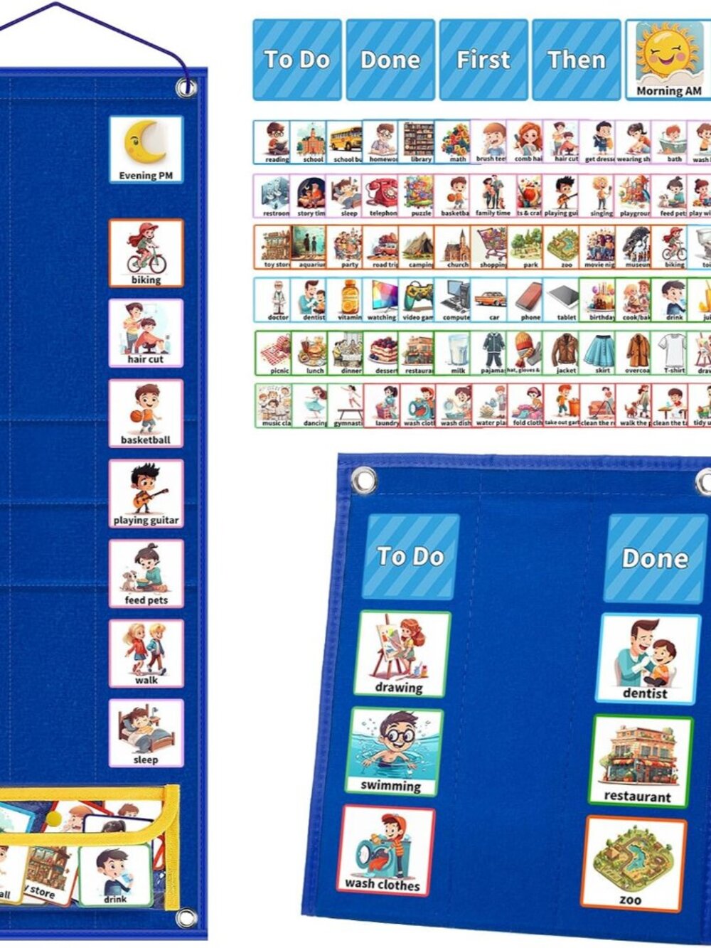 Kids Visual Schedule Calendar Chart, 2 in 1 Autism Daily Chore Routine Chart wit